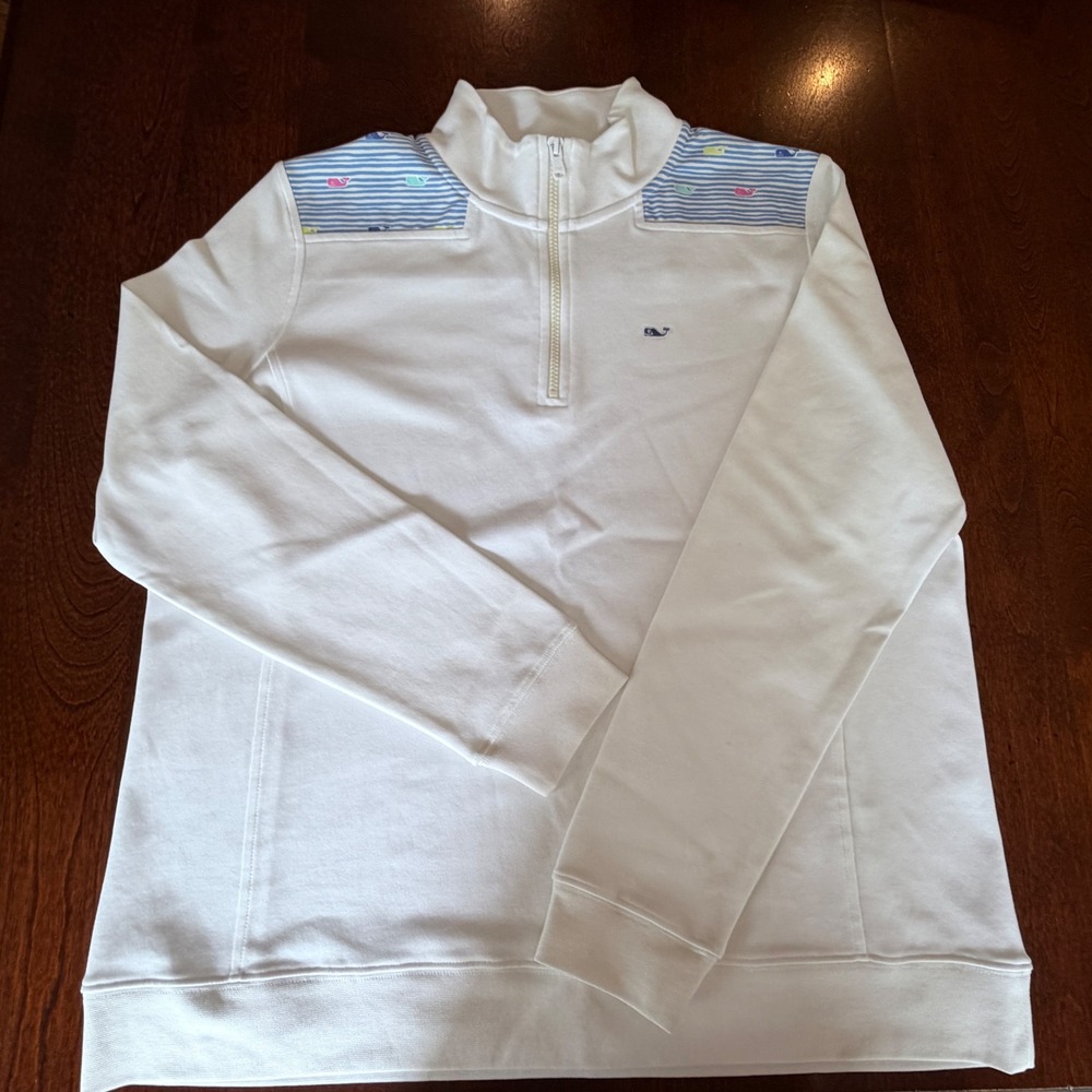 Vineyard Vines Shep Shirt Women's XL White Excellent Striped Whale Quarter Zip